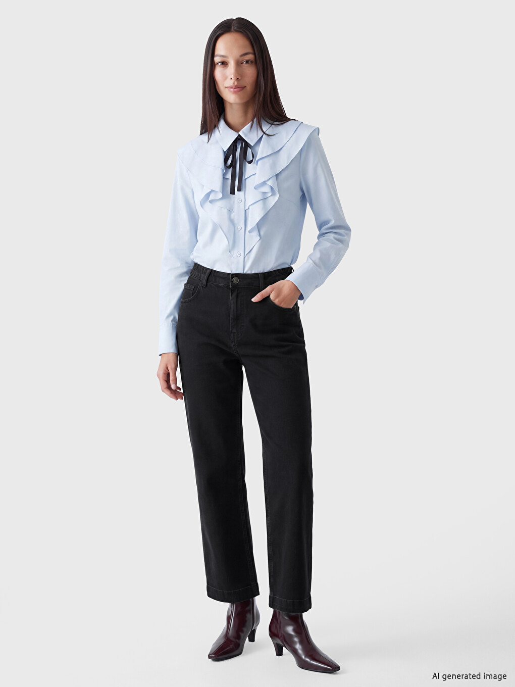Siyah Beli Lastikli Wideleg Jean