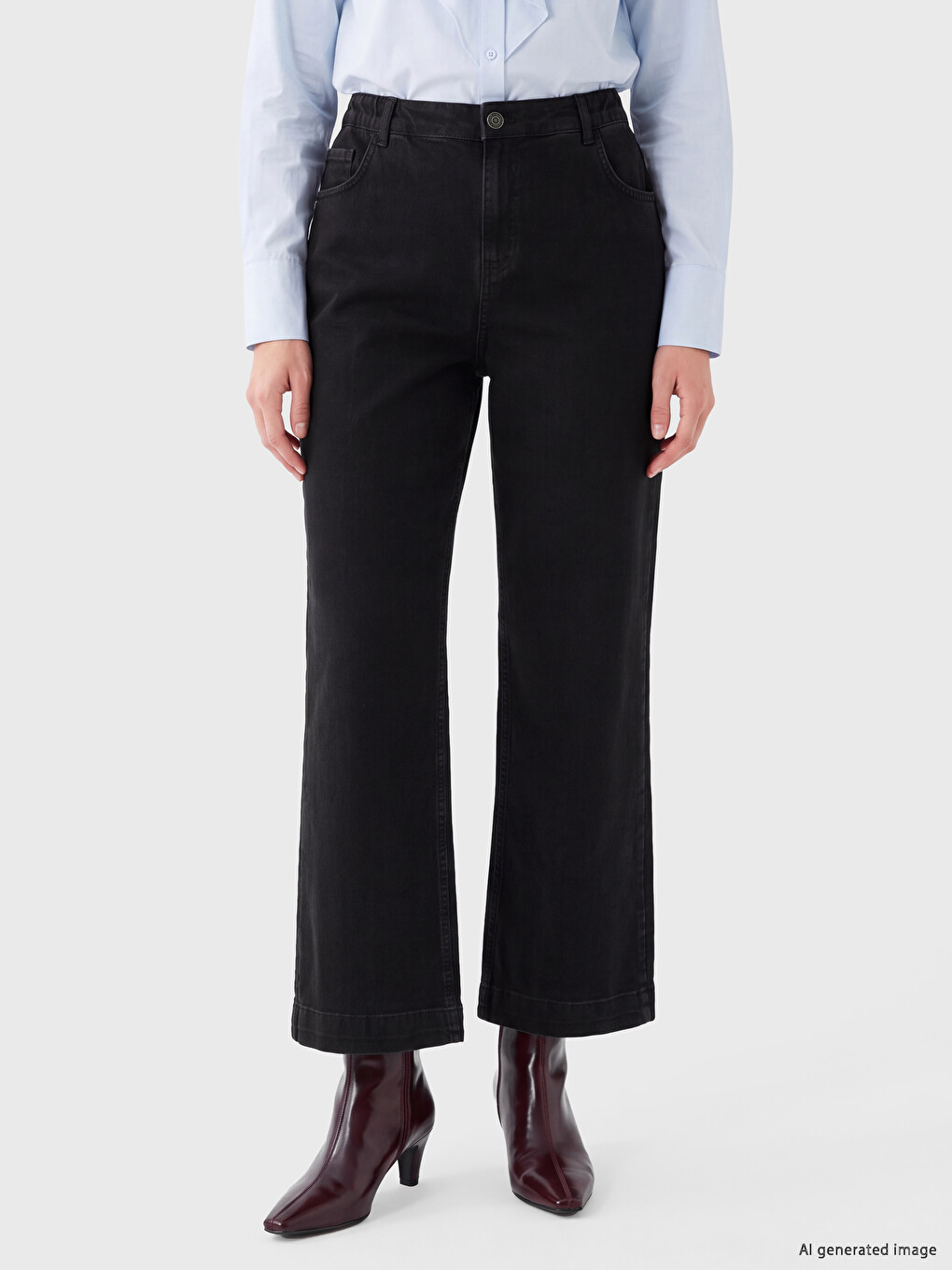 Siyah Beli Lastikli Wideleg Jean-1