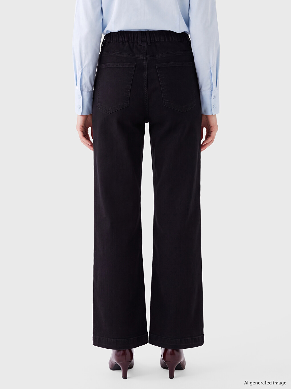Siyah Beli Lastikli Wideleg Jean-3