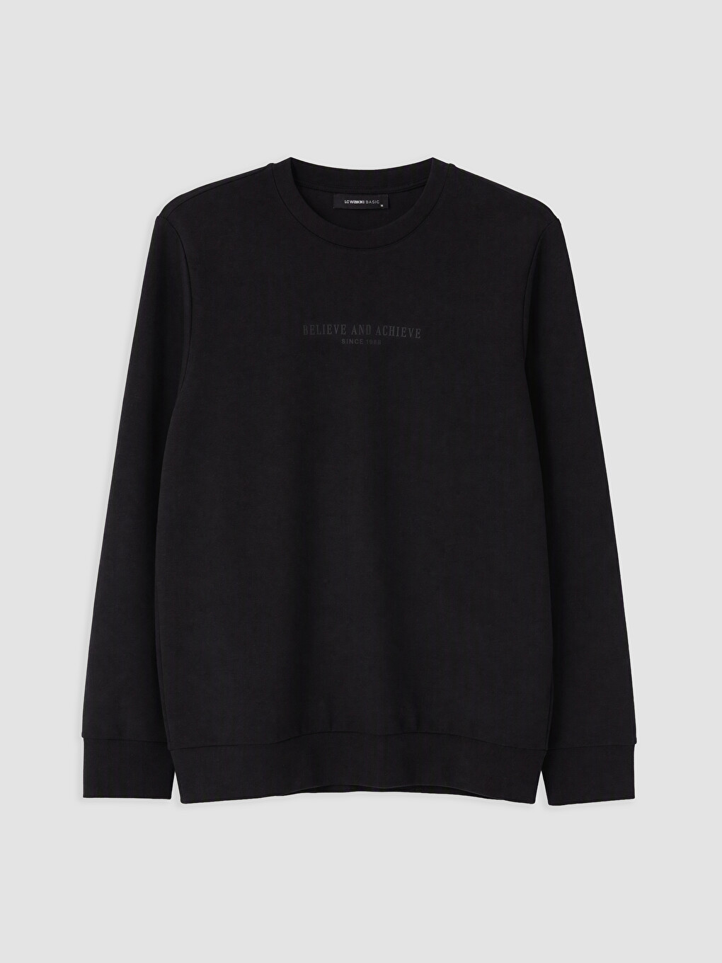 Siyah Bisiklet Yaka Erkek Sweatshirt