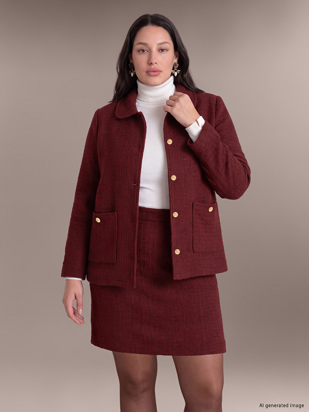 Plus Size Embellished Buttoned Women's Jacket