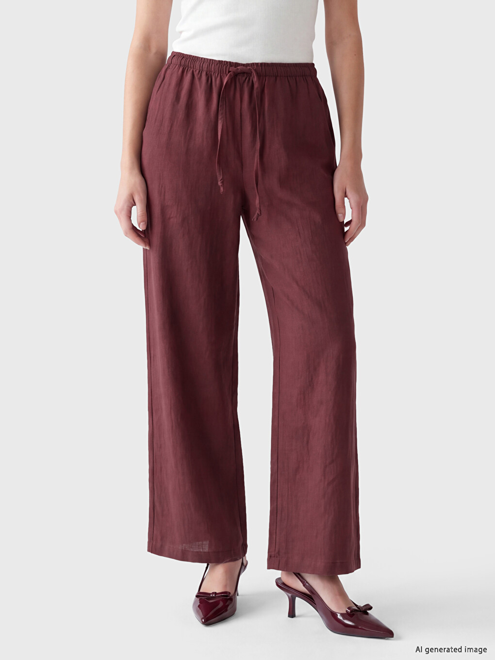 Pantaloni Drepți Din Modal Cu Talie Elastică Pentru Femei-1