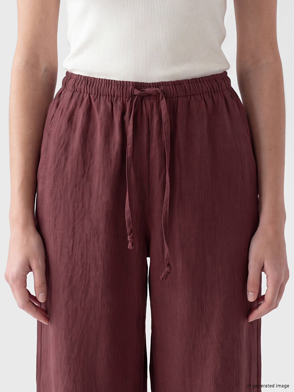 Pantaloni Drepți Din Modal Cu Talie Elastică Pentru Femei-2