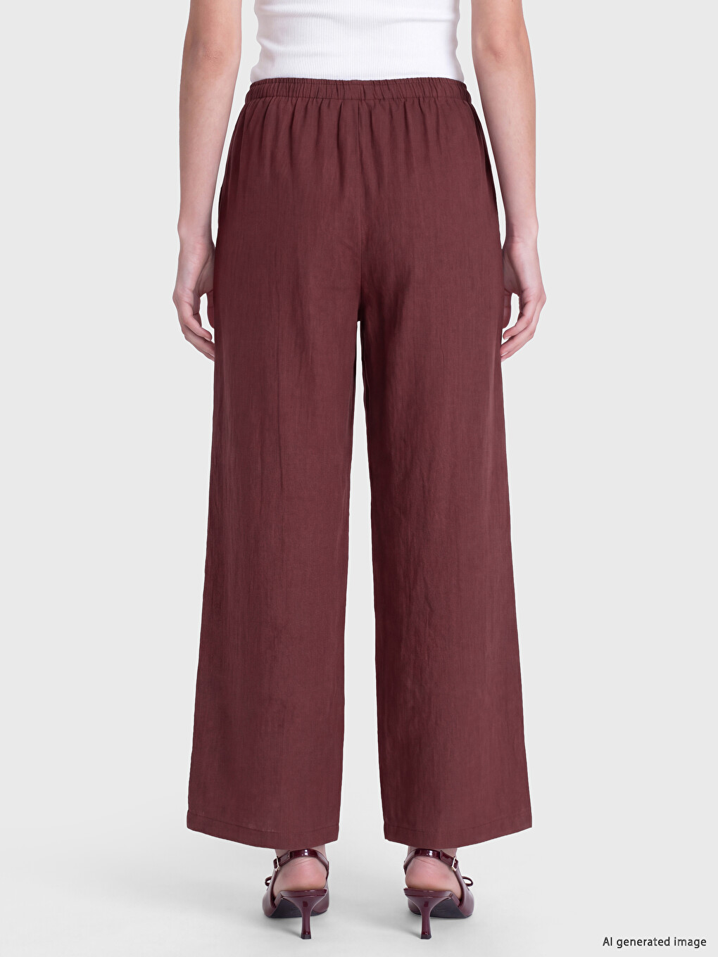 Pantaloni Drepți Din Modal Cu Talie Elastică Pentru Femei-3