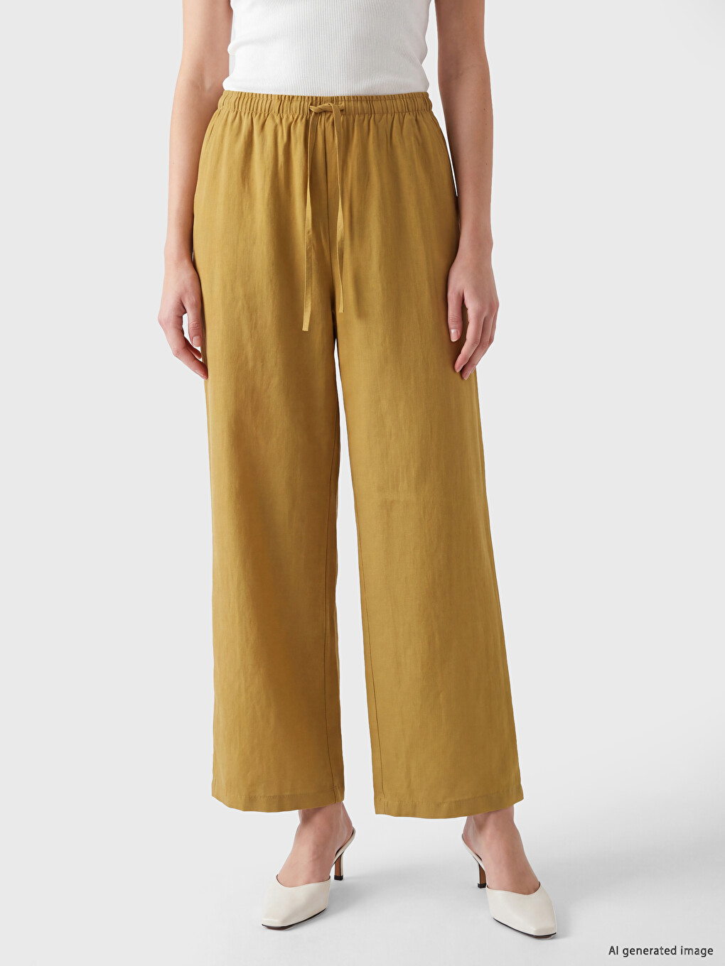 Pantaloni Drepți Din Modal Cu Talie Elastică Pentru Femei-1