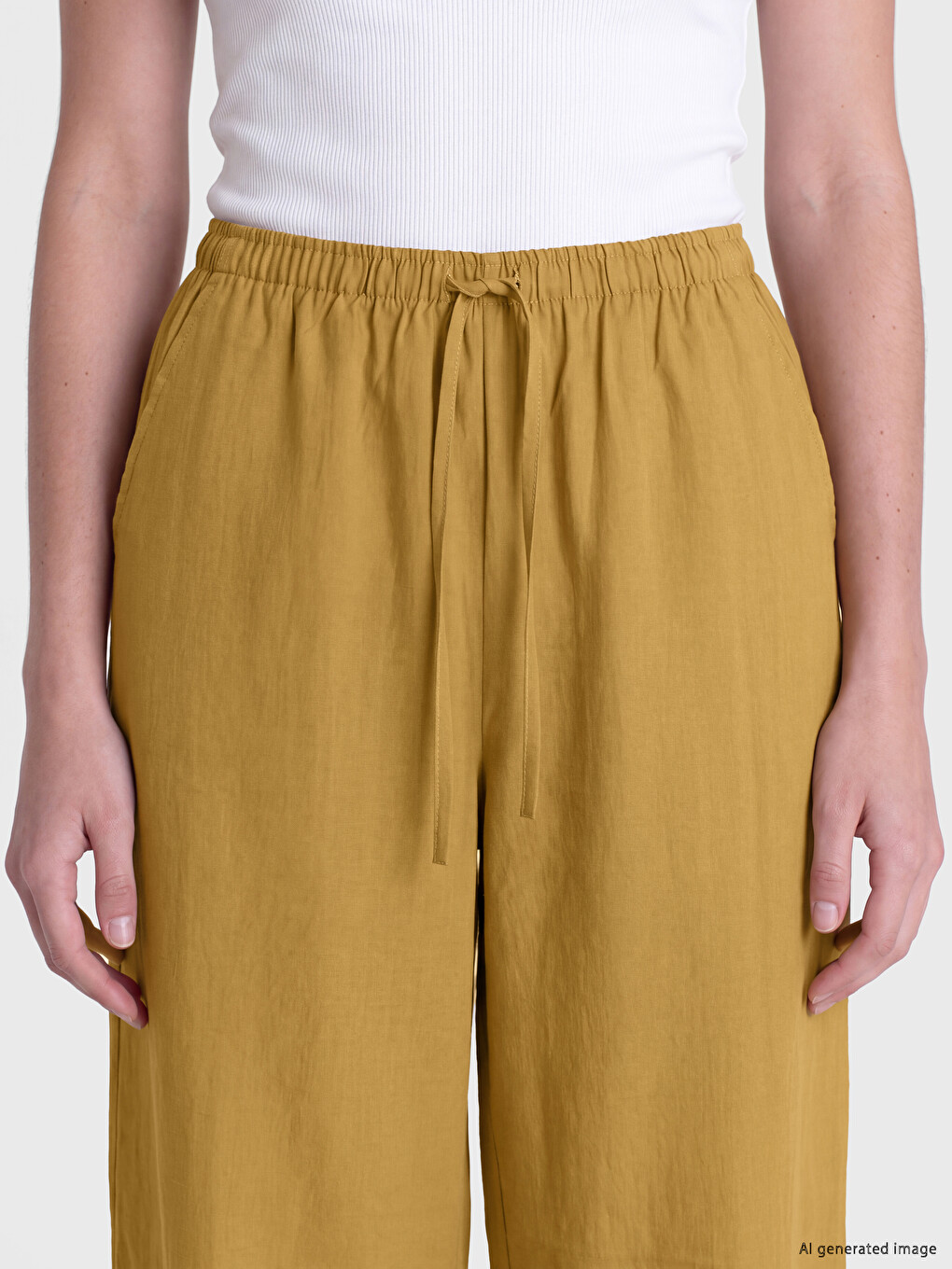 Pantaloni Drepți Din Modal Cu Talie Elastică Pentru Femei-2