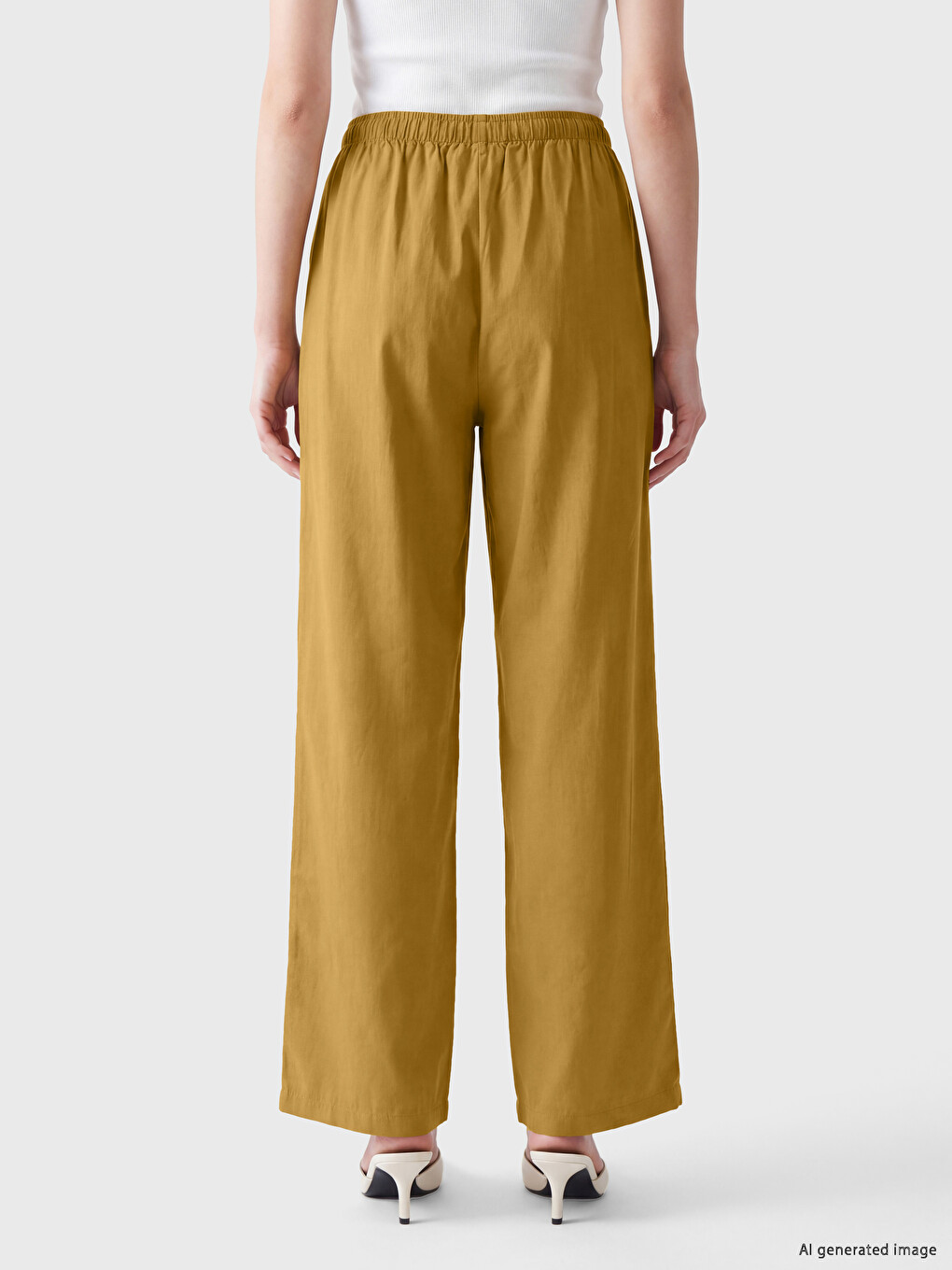 Pantaloni Drepți Din Modal Cu Talie Elastică Pentru Femei-3