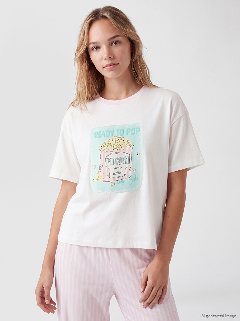 Pembe Bisiklet Yaka Kadın Pijama Takımı-1
