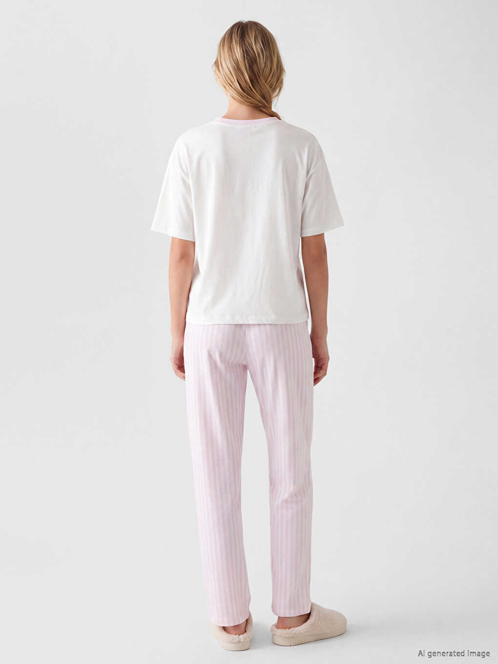 Pembe Bisiklet Yaka Kadın Pijama Takımı-3
