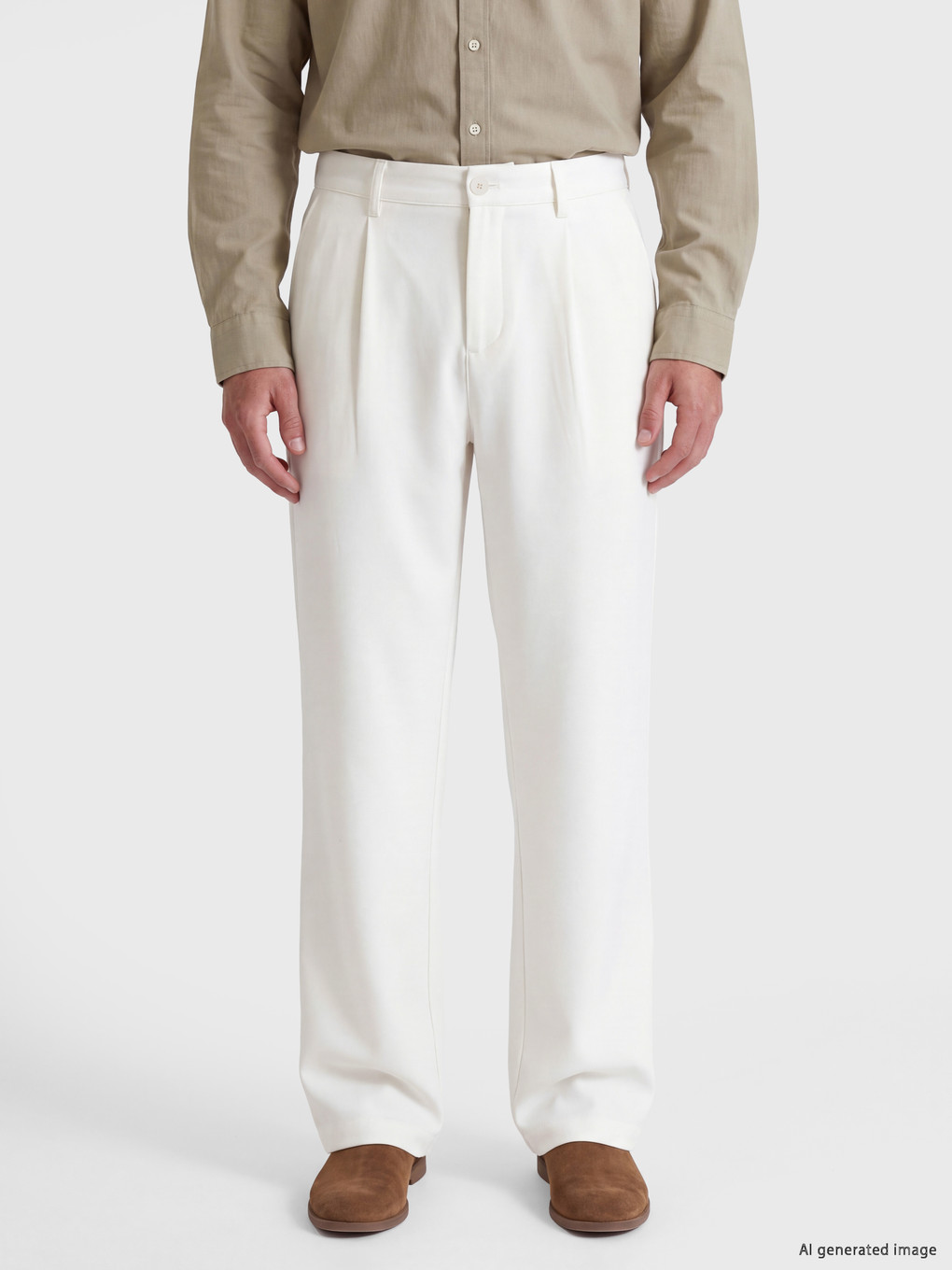 Ekru Relax Fit Erkek Pileli Pantolon-1