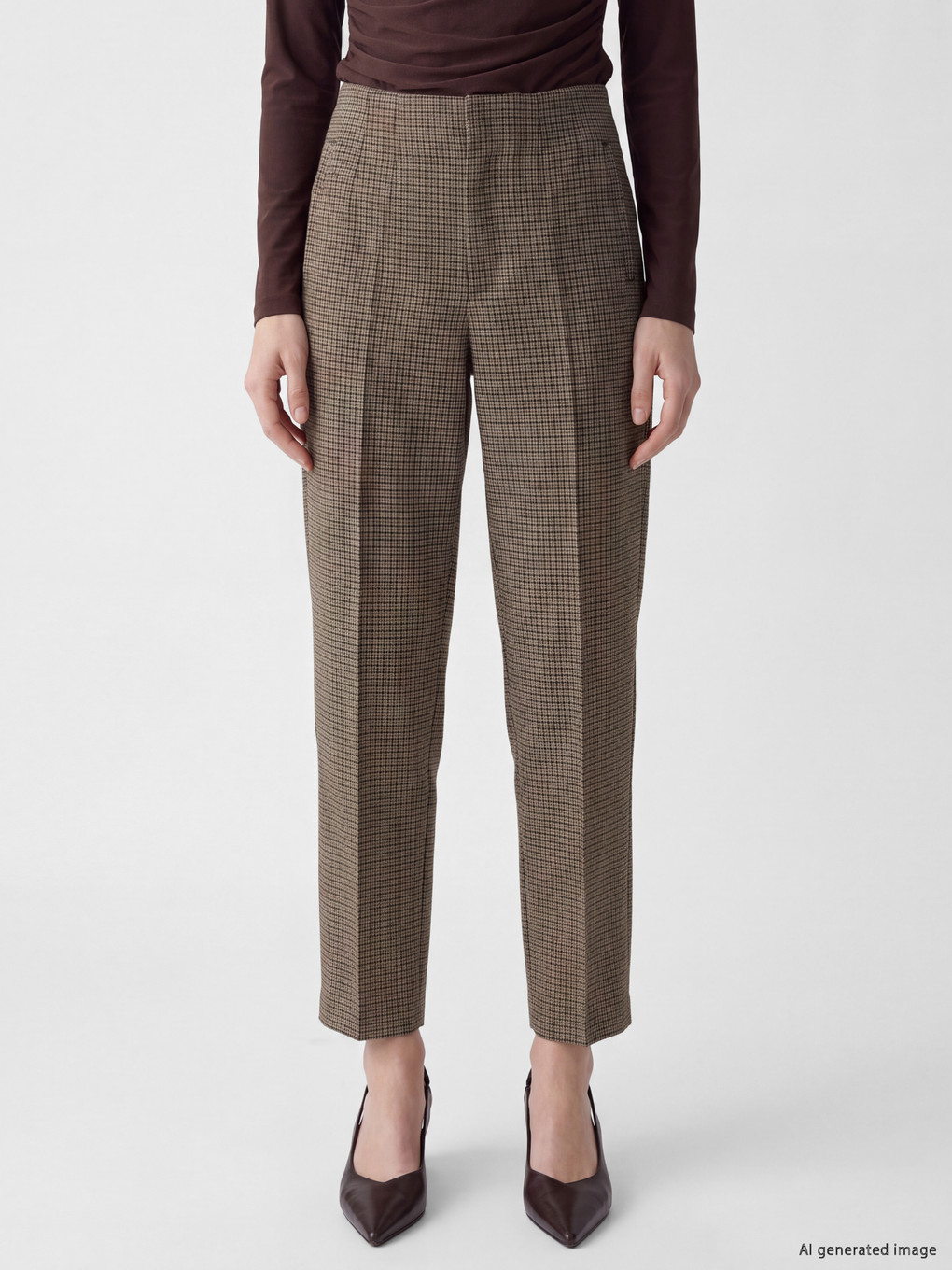 Pantalon En Tissu Plissé Taille Haute Pour Femme-1