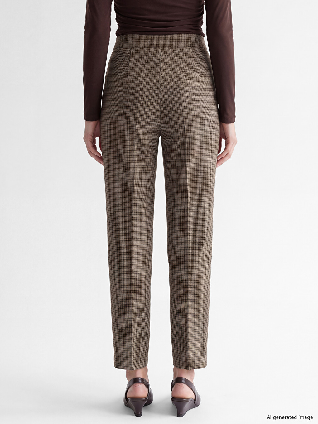 Pantalon En Tissu Plissé Taille Haute Pour Femme-3
