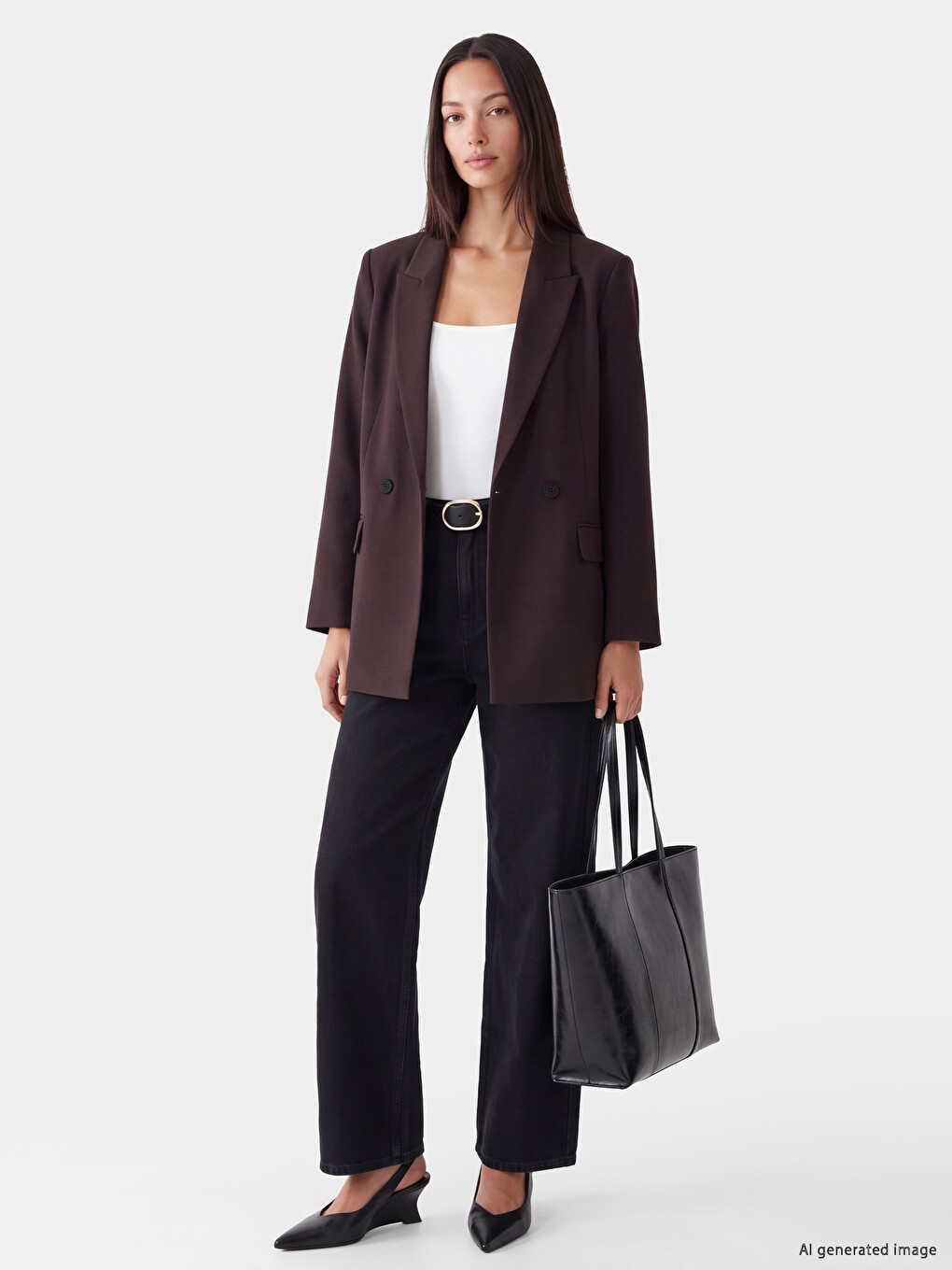 Double Breasted Collar Women's Blazer Jacket-1