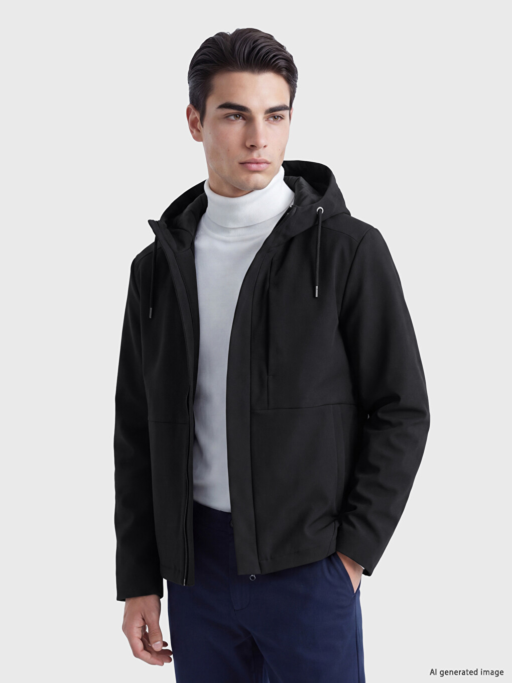 Siyah Regular Fit Kapüşonlu Erkek Ceket
