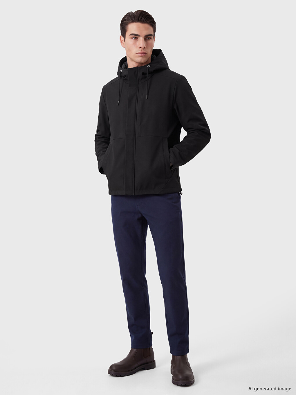 Siyah Regular Fit Kapüşonlu Erkek Ceket-1