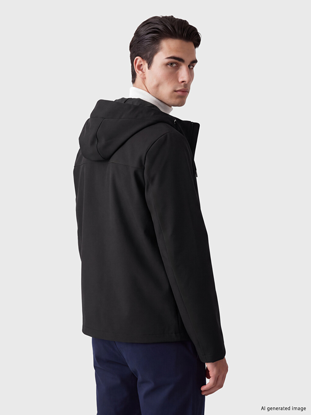 Siyah Regular Fit Kapüşonlu Erkek Ceket-2