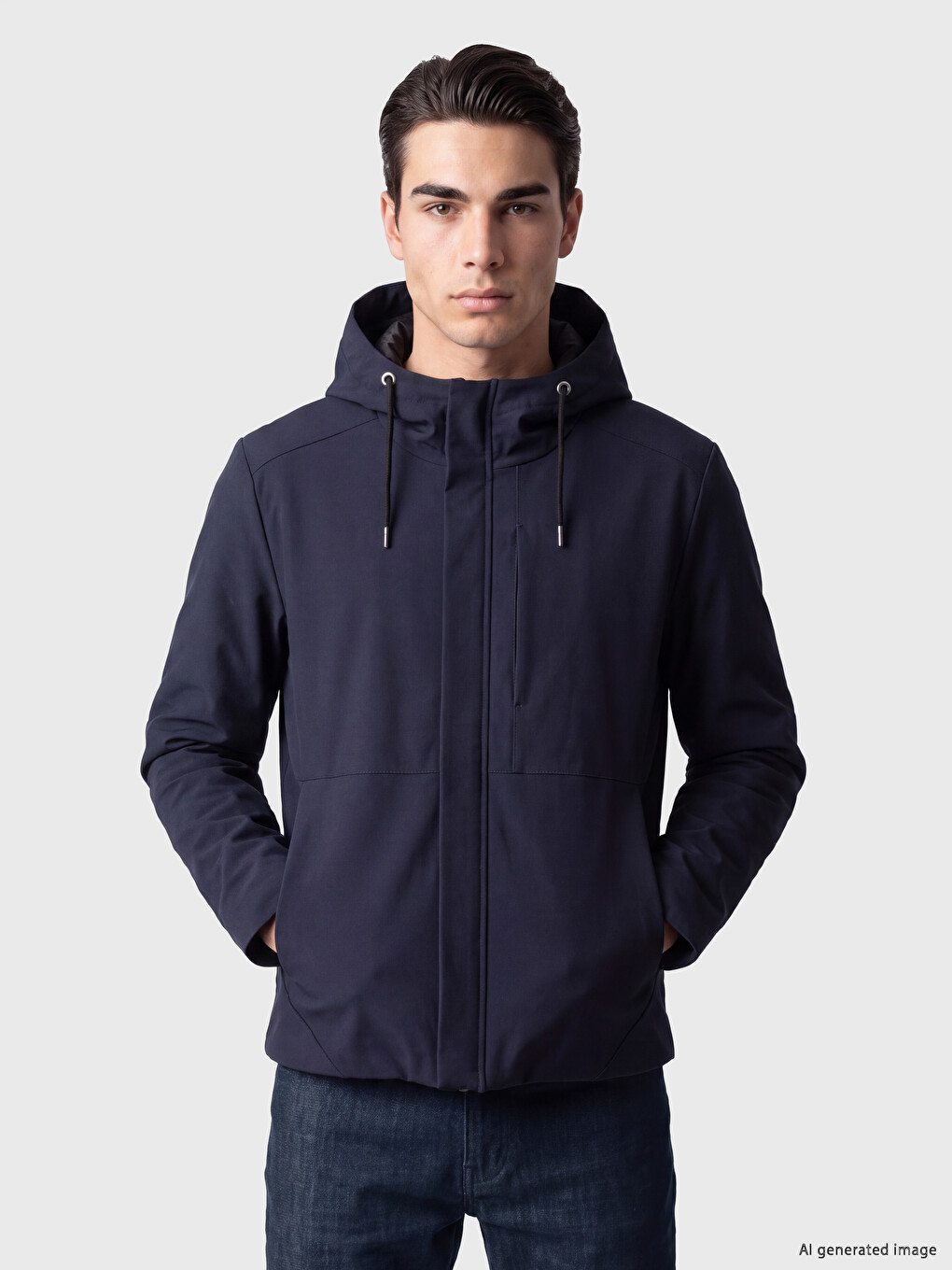 Lacivert Regular Fit Kapüşonlu Erkek Ceket