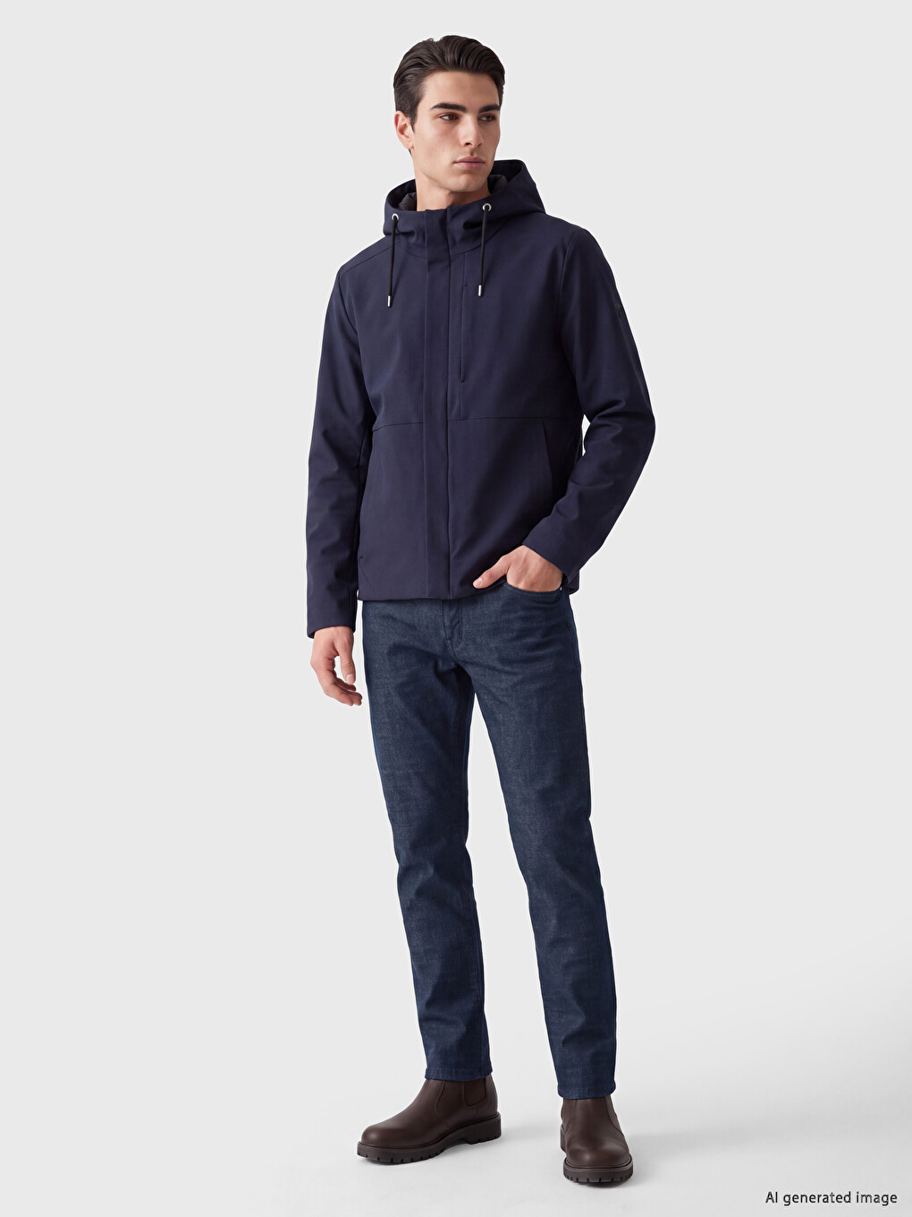 Lacivert Regular Fit Kapüşonlu Erkek Ceket-1