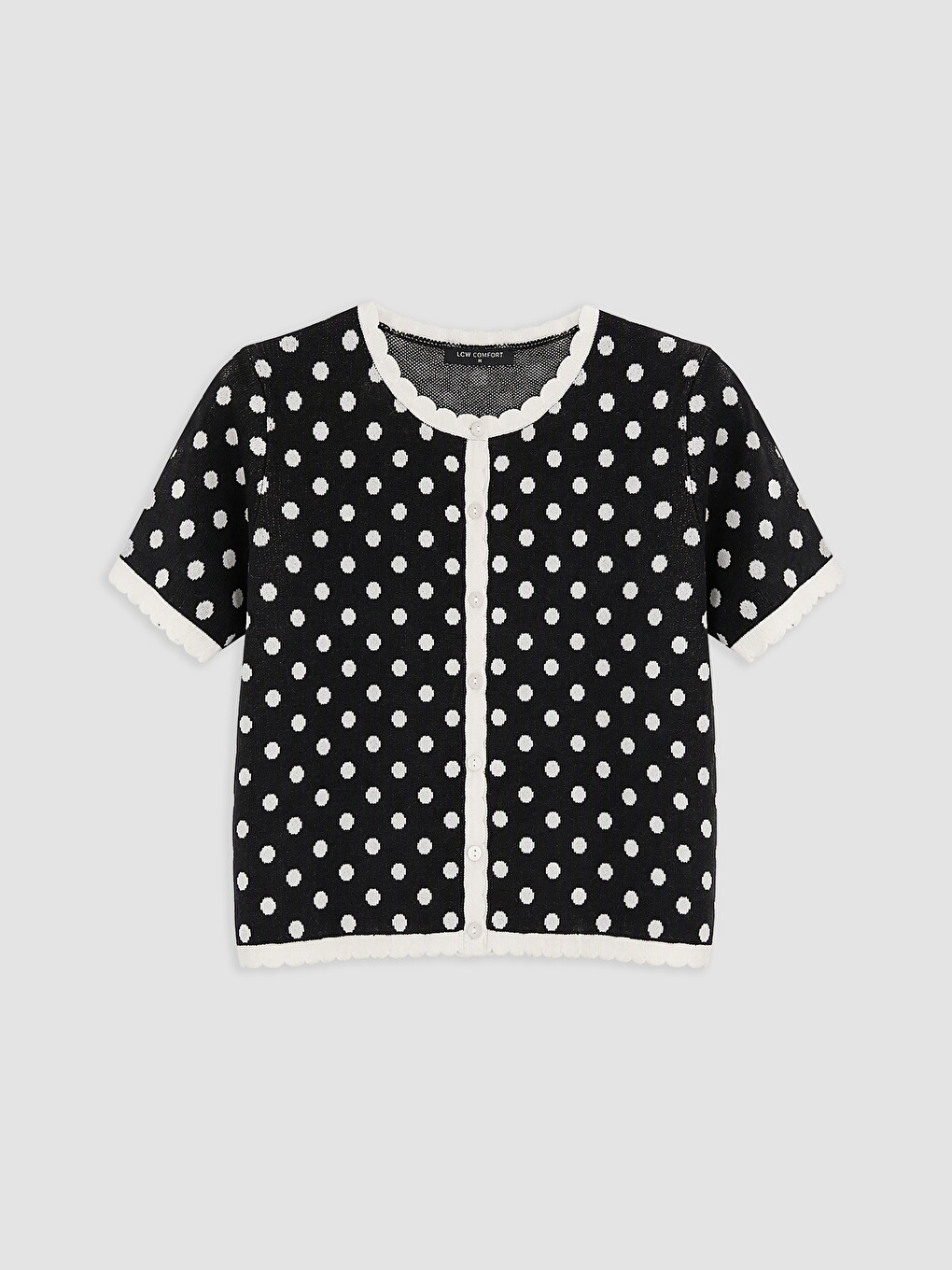 Beyaz Bisiklet Yaka Puantiyeli Kadın Triko Hırka-4