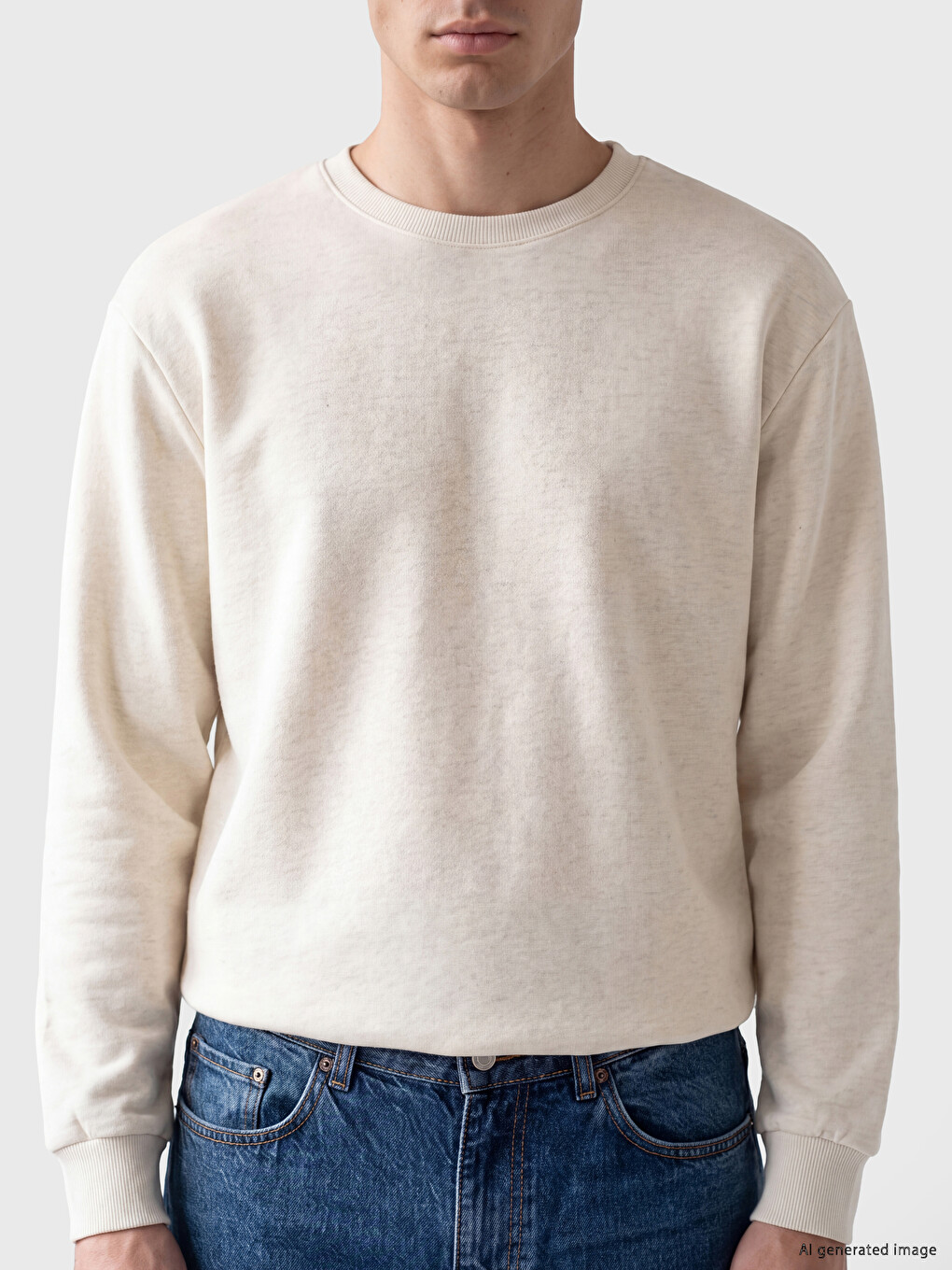 Beyaz Bisiklet Yaka Erkek Sweatshirt-2