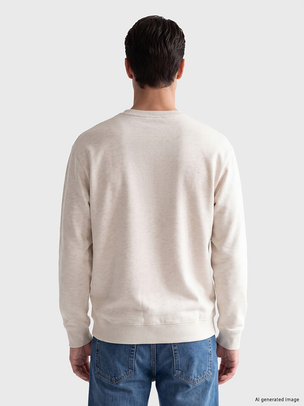 Beyaz Bisiklet Yaka Erkek Sweatshirt-3