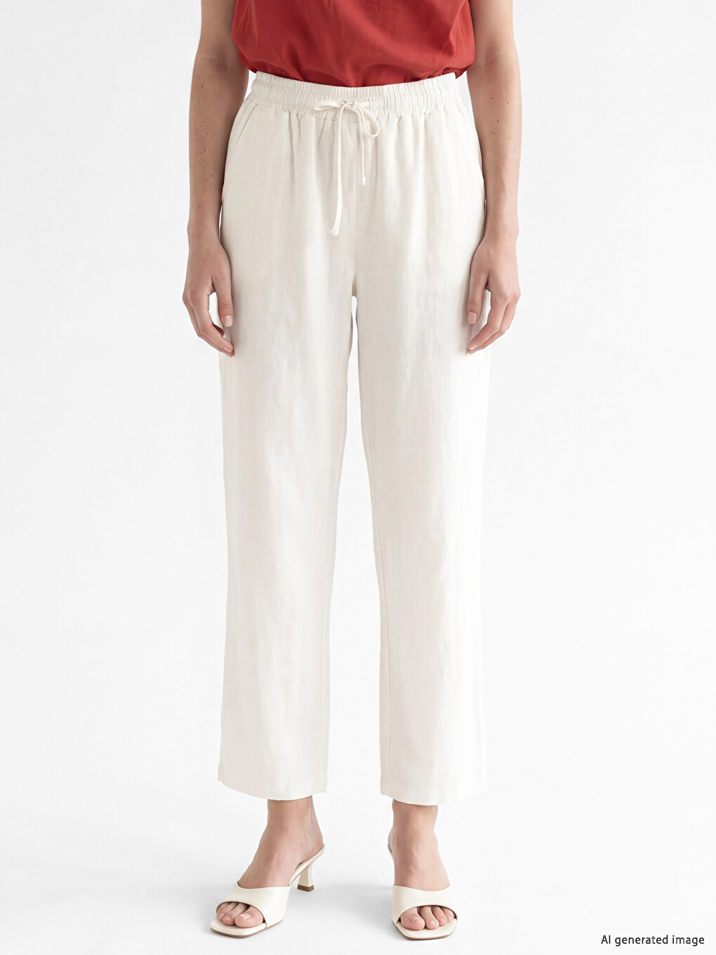 Elastic Waist Linen Blend Women's Trousers-1