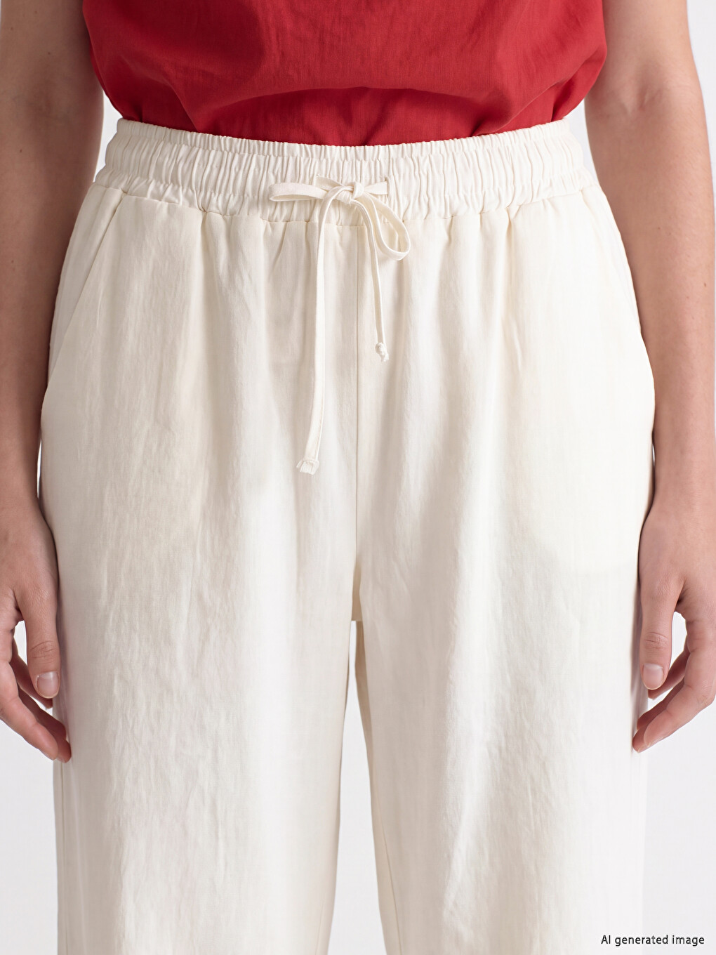 Elastic Waist Linen Blend Women's Trousers-2