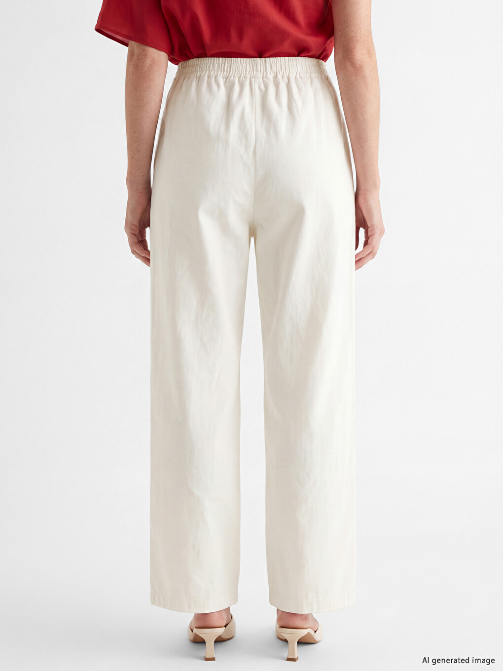 Elastic Waist Linen Blend Women's Trousers-3
