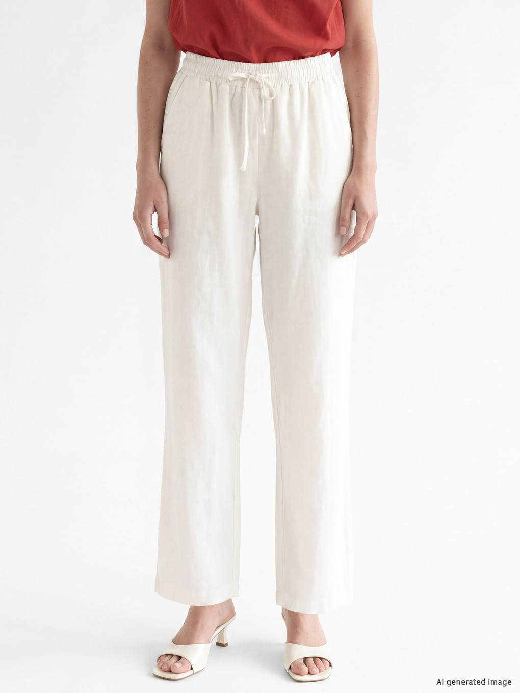 Elastic Waist Linen Blend Women's Trousers-1