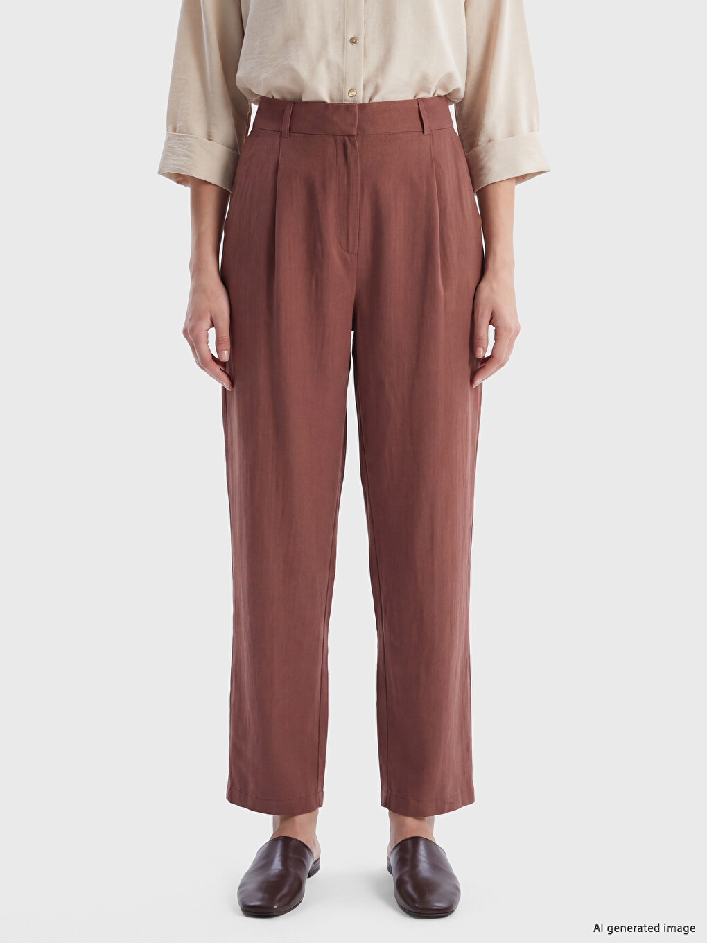 Woman Brown Tailored Trousers-1