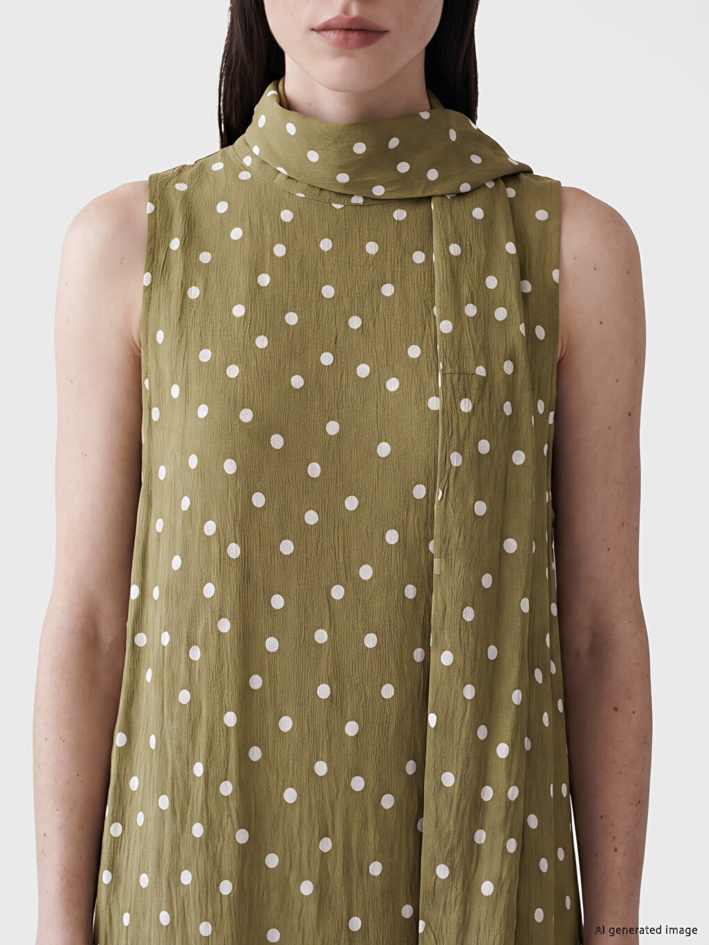Scarf Detailed Polka Dot A Cut Dress-1