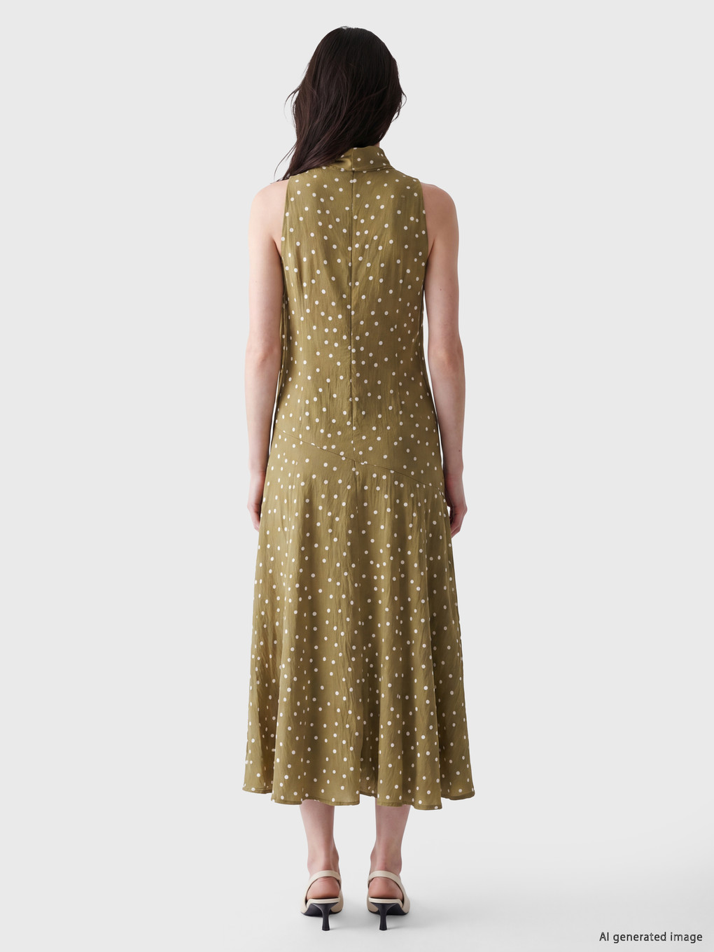Scarf Detailed Polka Dot A Cut Dress-2