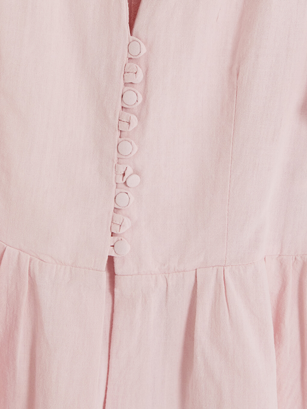 Pembe V Yaka %100 Pamuklu Peplum Bluz-1