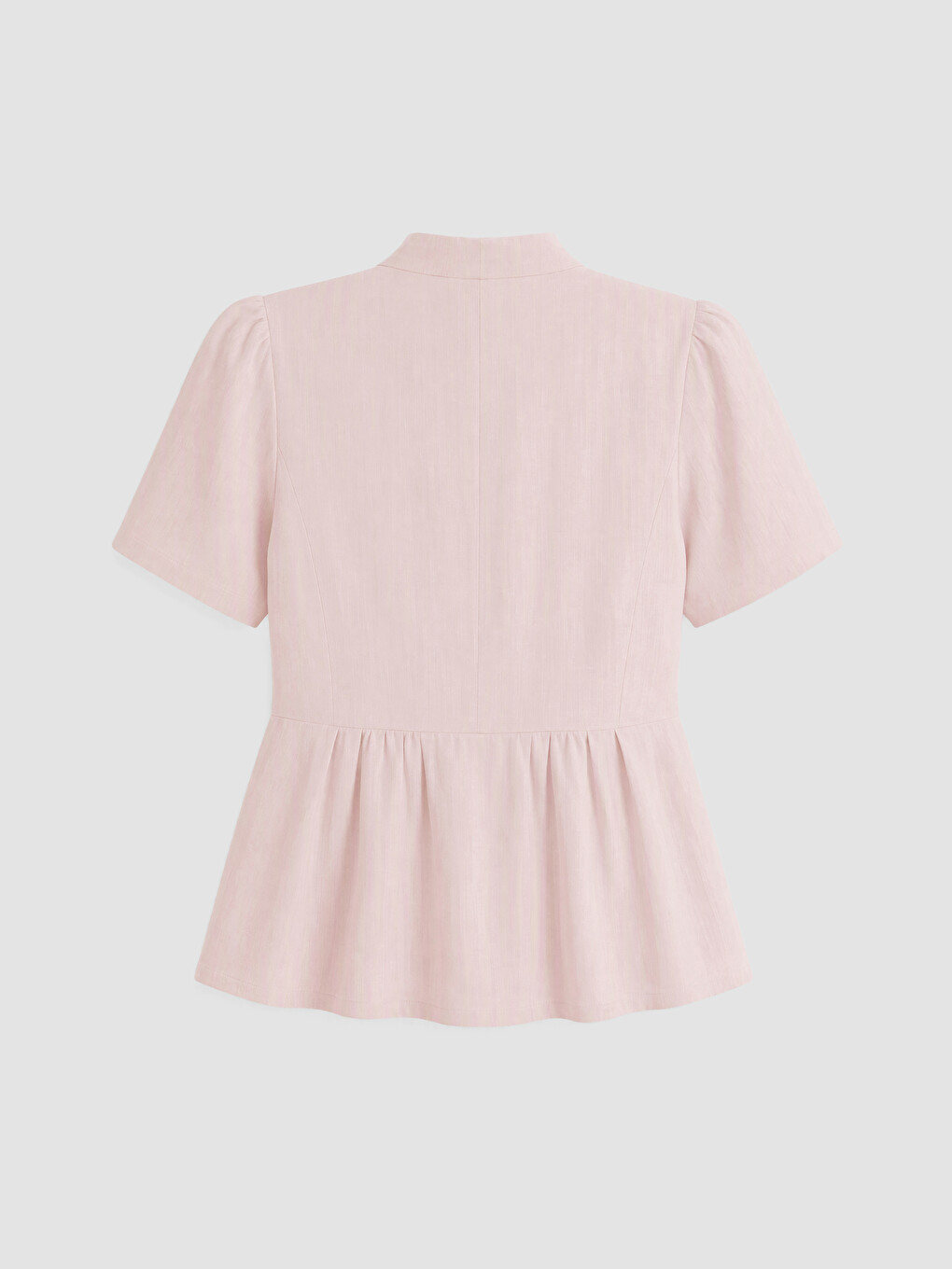 Pembe V Yaka %100 Pamuklu Peplum Bluz-2