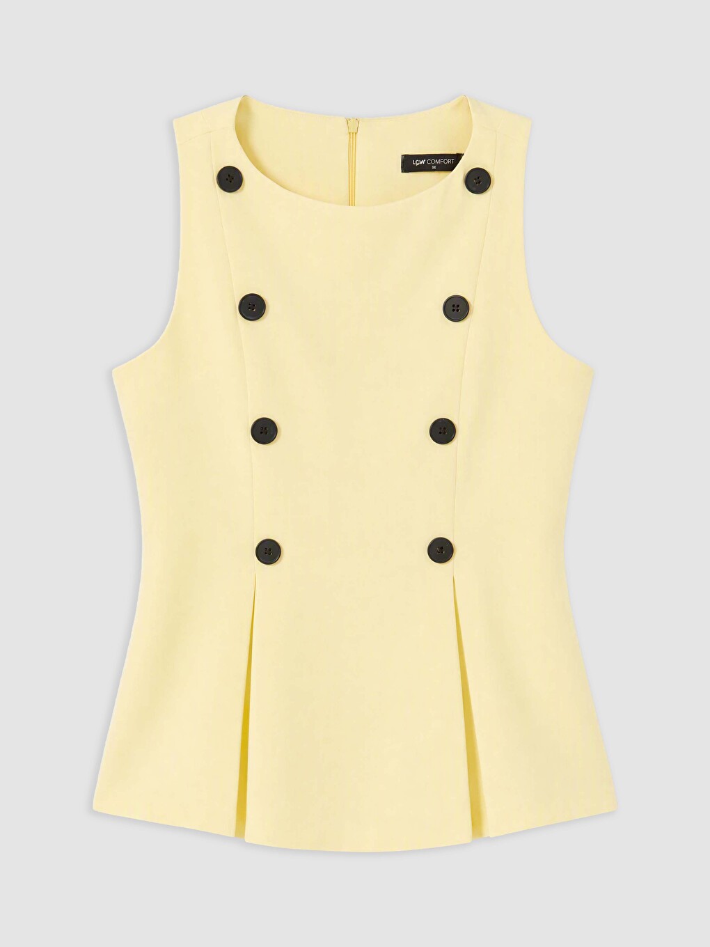 Crew Neck Decorative Buttoned Peplum Blouse
