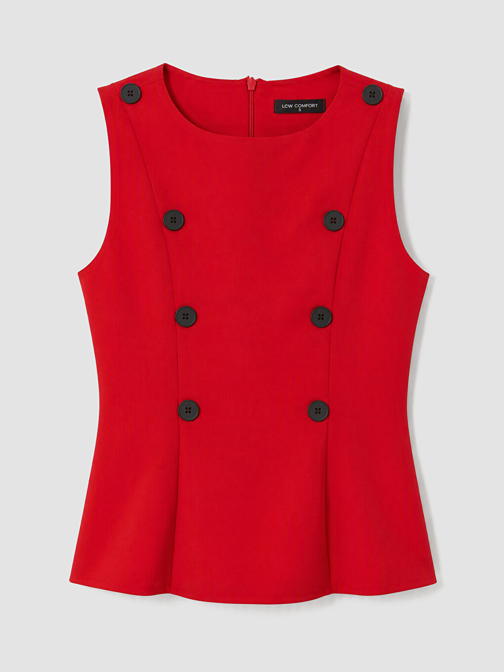 Crew Neck Decorative Buttoned Peplum Blouse-4