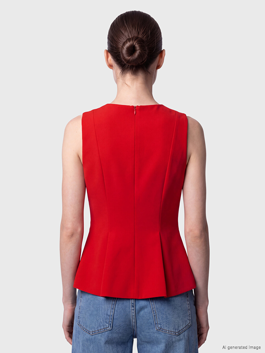 Crew Neck Decorative Buttoned Peplum Blouse-3