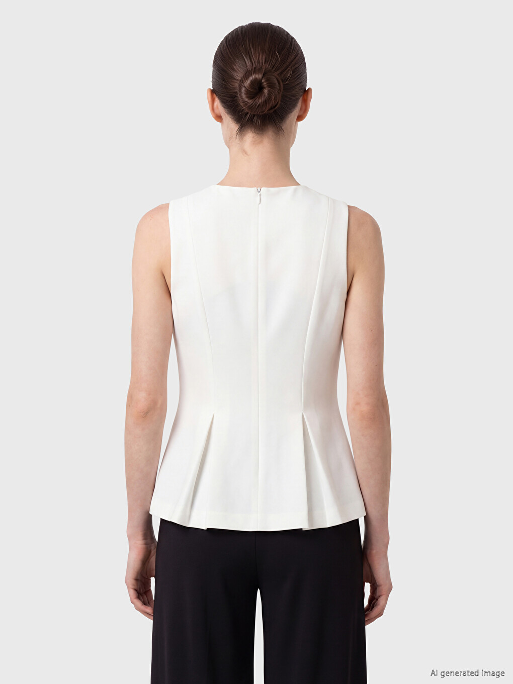 Crew Neck Decorative Buttoned Peplum Blouse-3