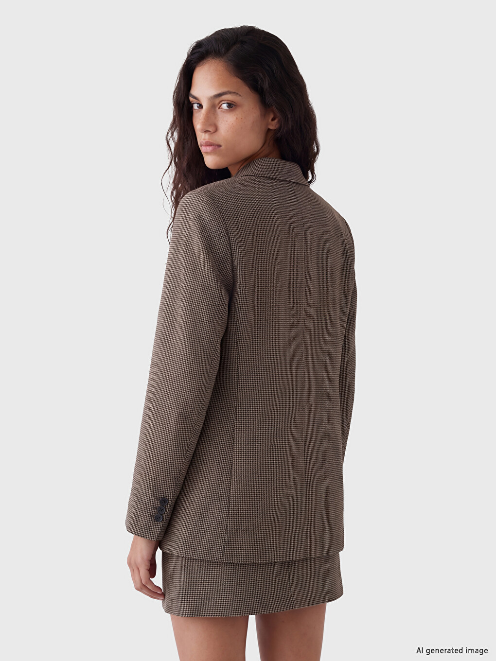 Kahverengi Ekose Kadın Blazer Ceket-3