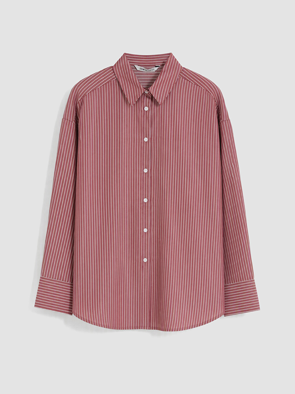 Bordo Çizgili Poplin Kadın Gömlek-4