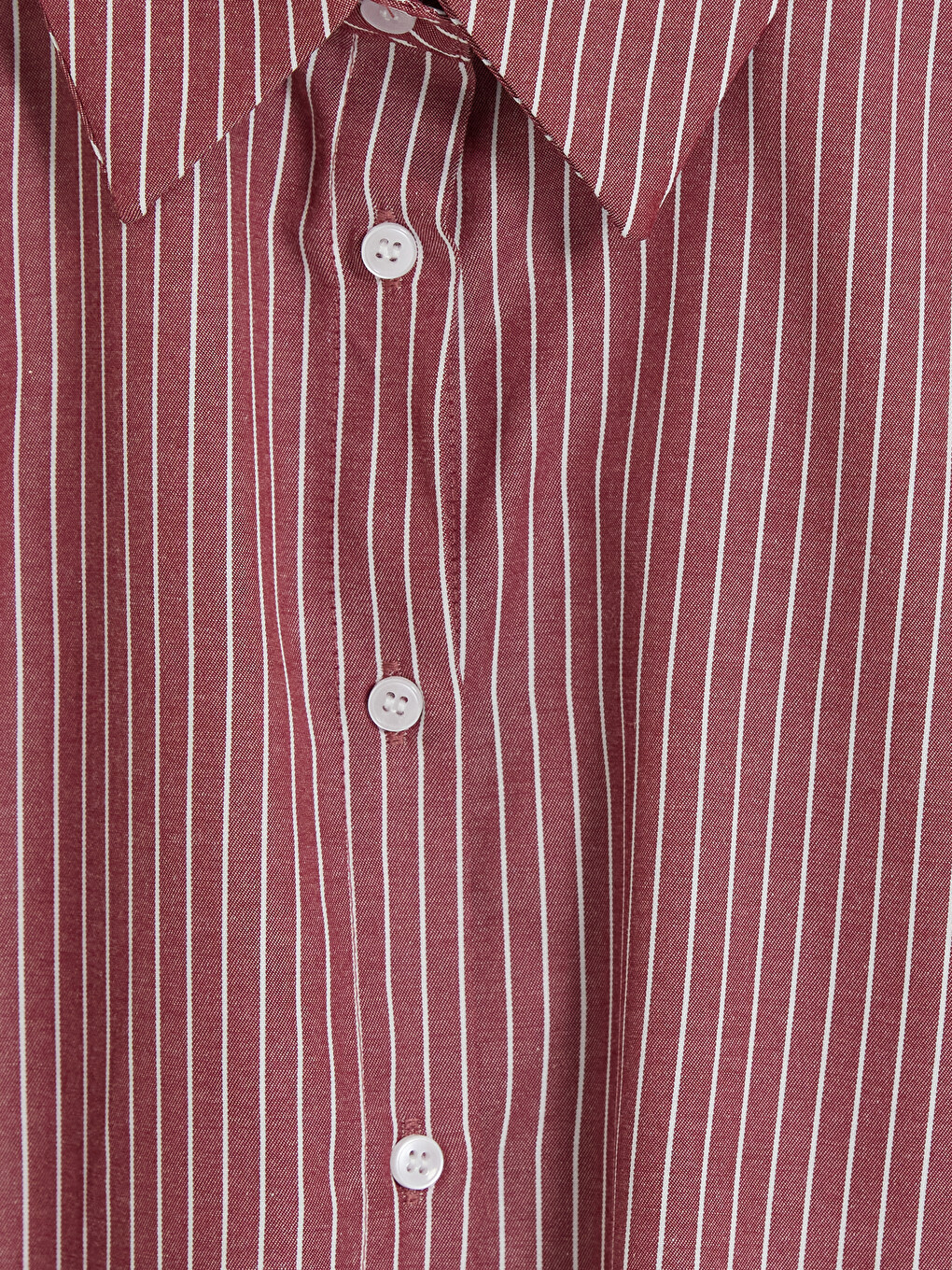 Bordo Çizgili Poplin Kadın Gömlek-5