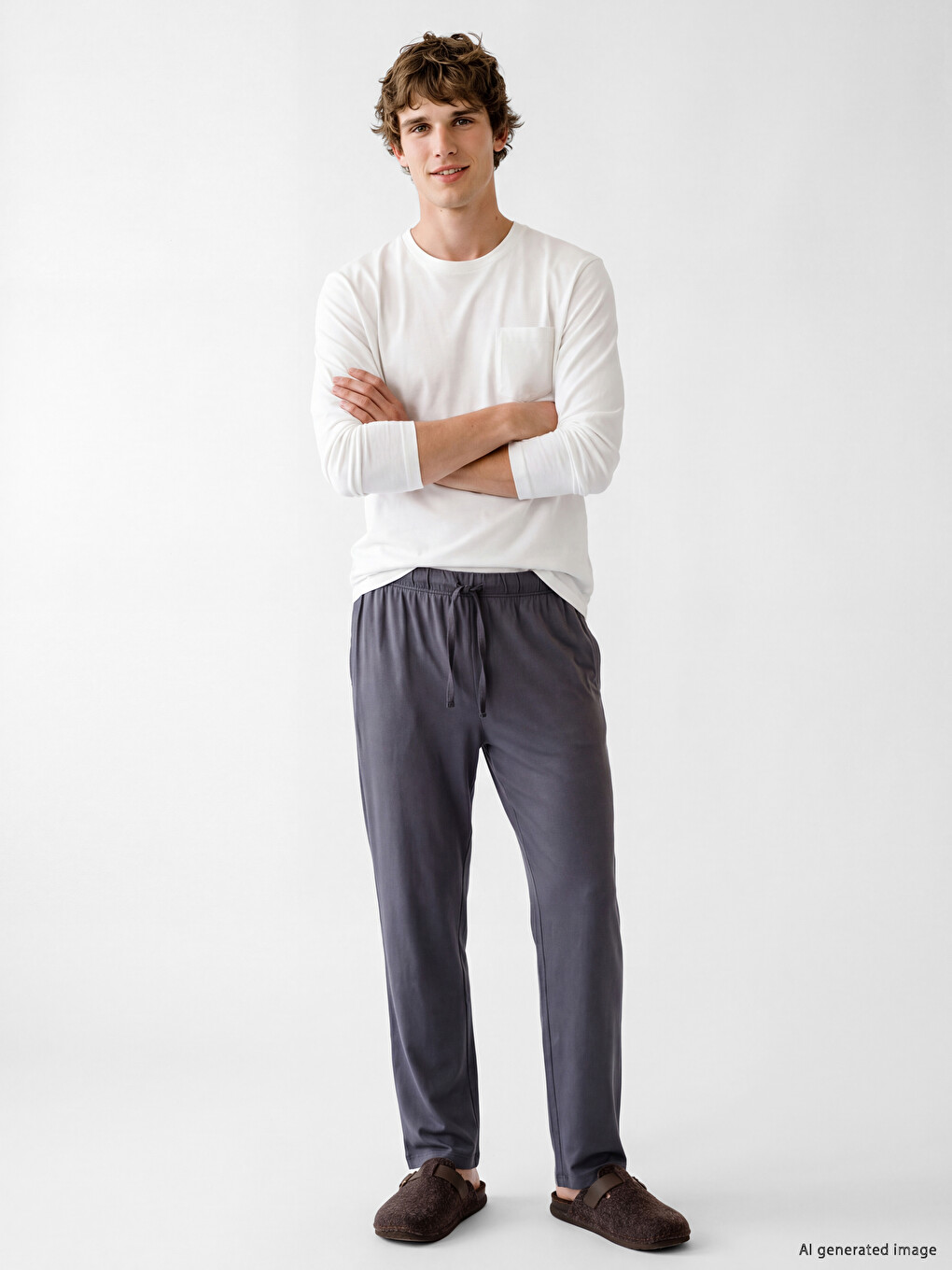 Ekru Regular Fit Erkek Pijama Takımı-1
