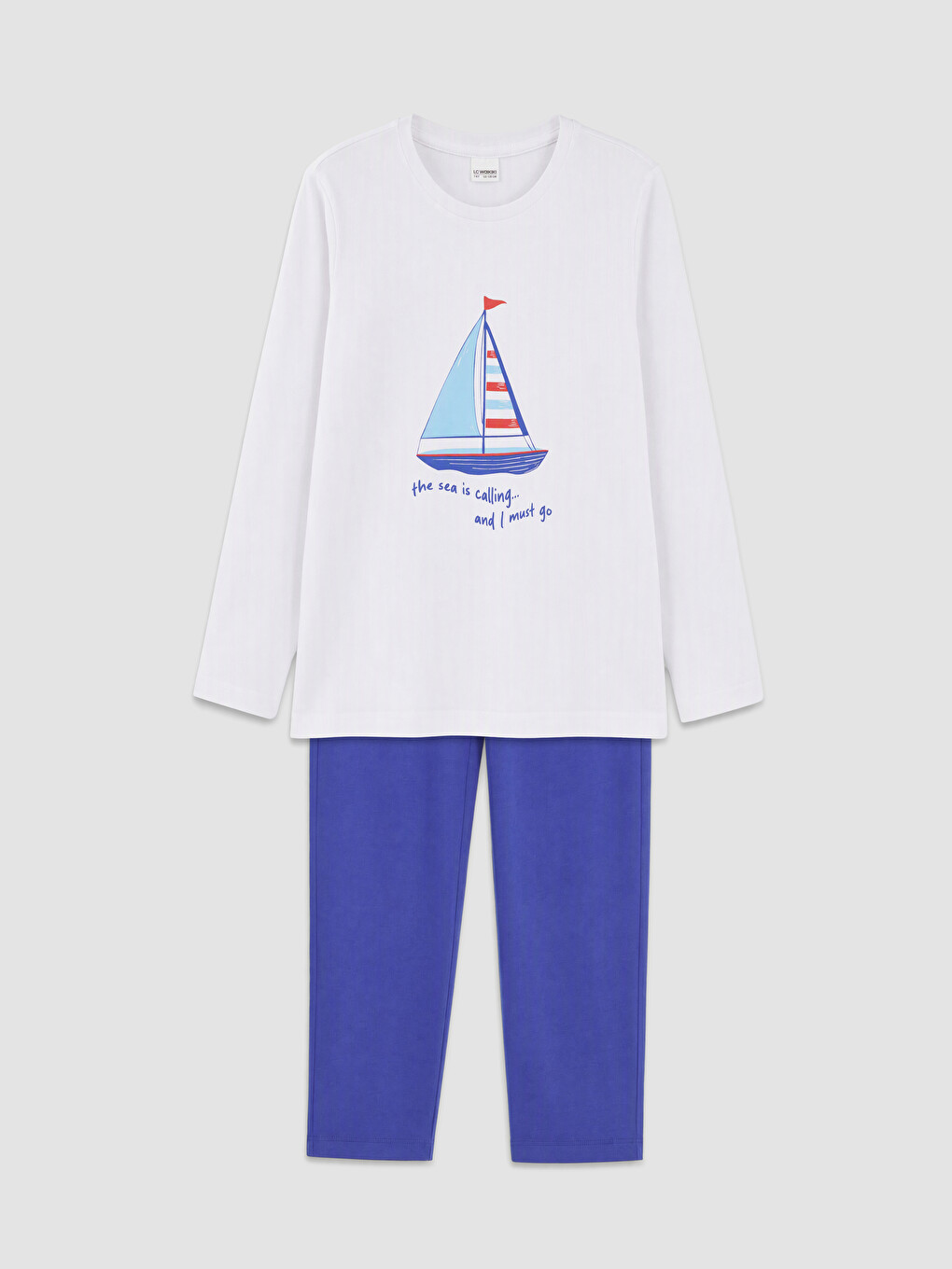 Beyaz Bisiklet Yaka Erkek Çocuk Pijama Takımı
