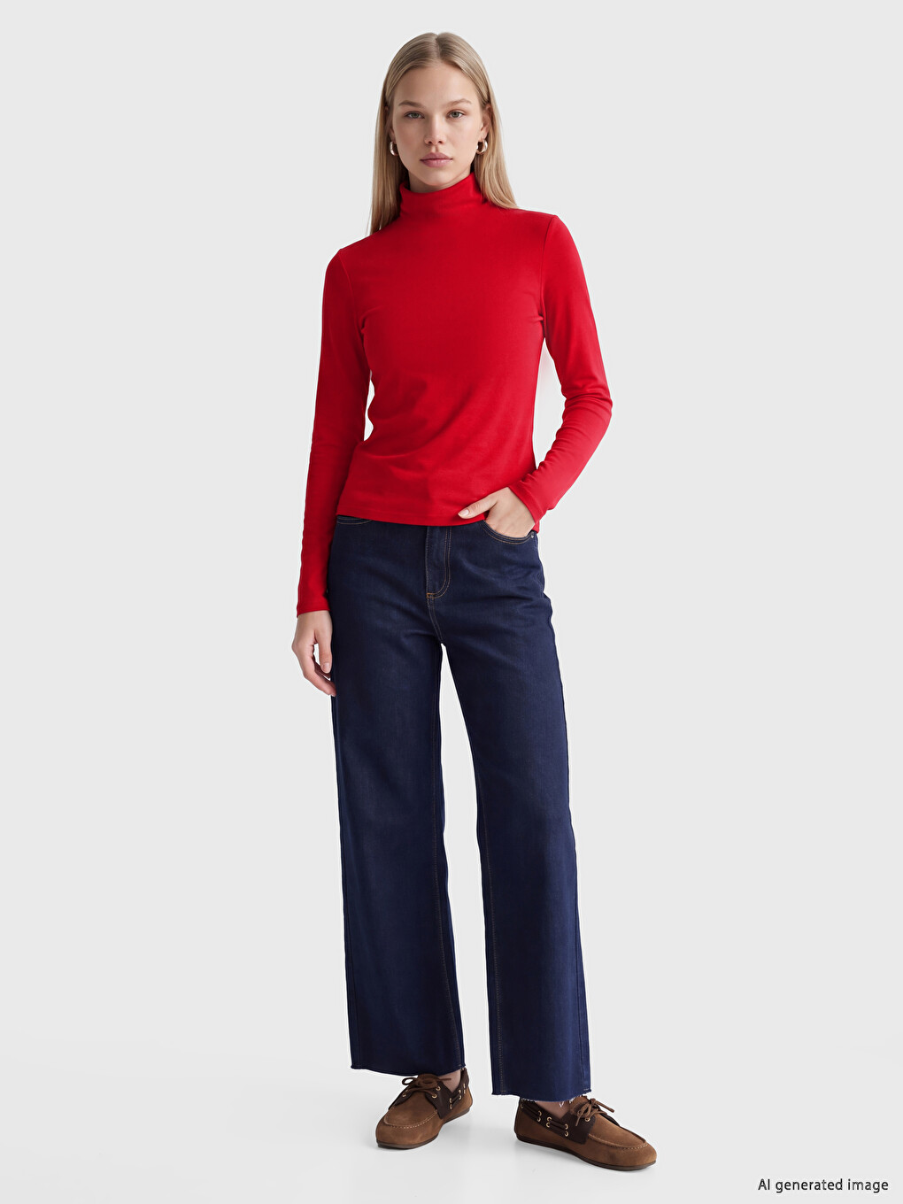 Kırmızı Balıkçı Yaka Kadın Body-1