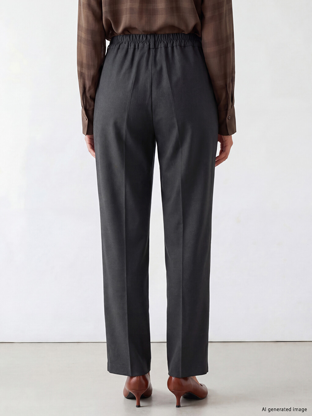 Siyah Beli Lastikli Geniş Paça Kadın Pantolon-2