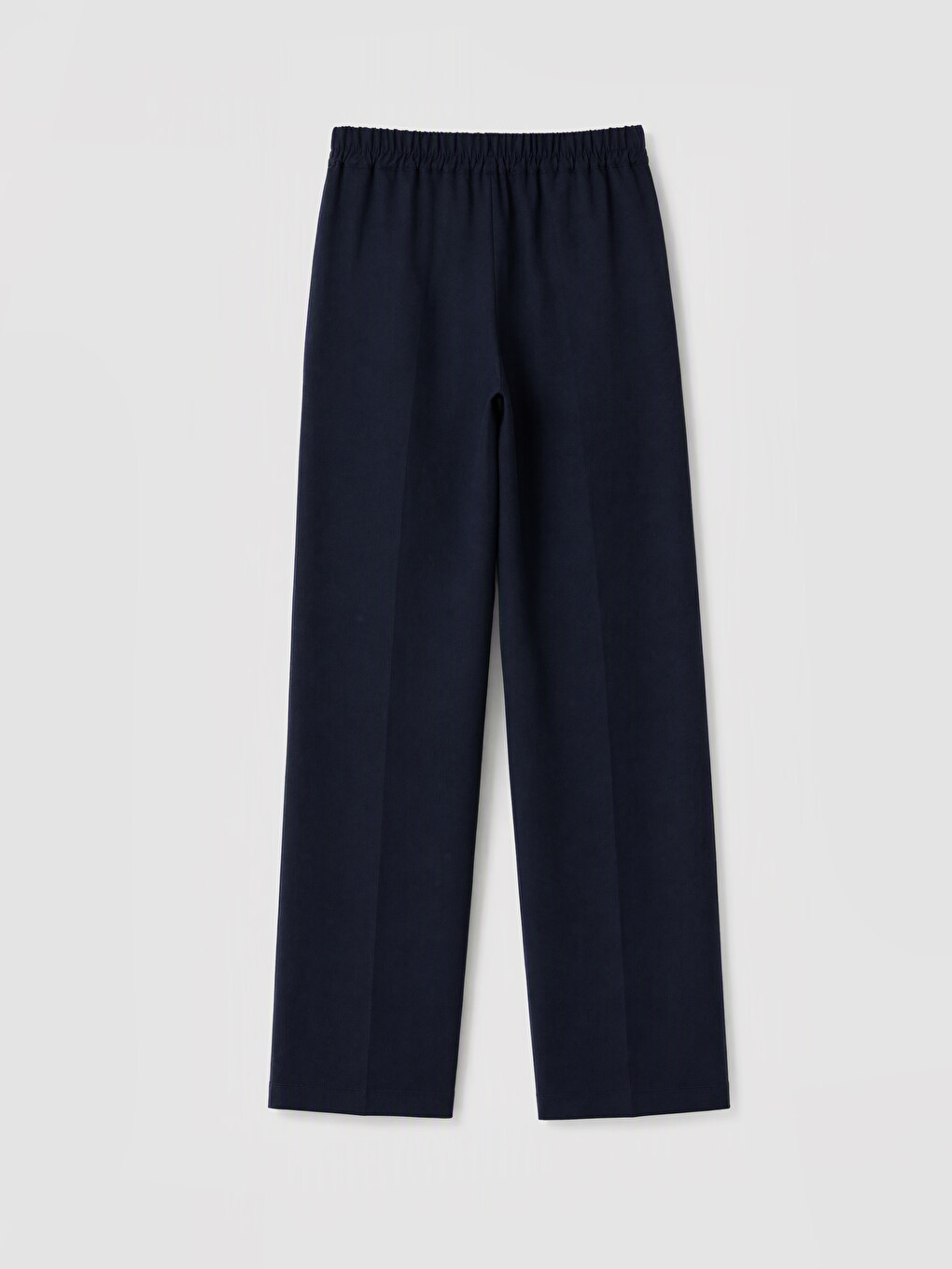 Lacivert Beli Lastikli Geniş Paça Pileli Kadın Pantolon-4
