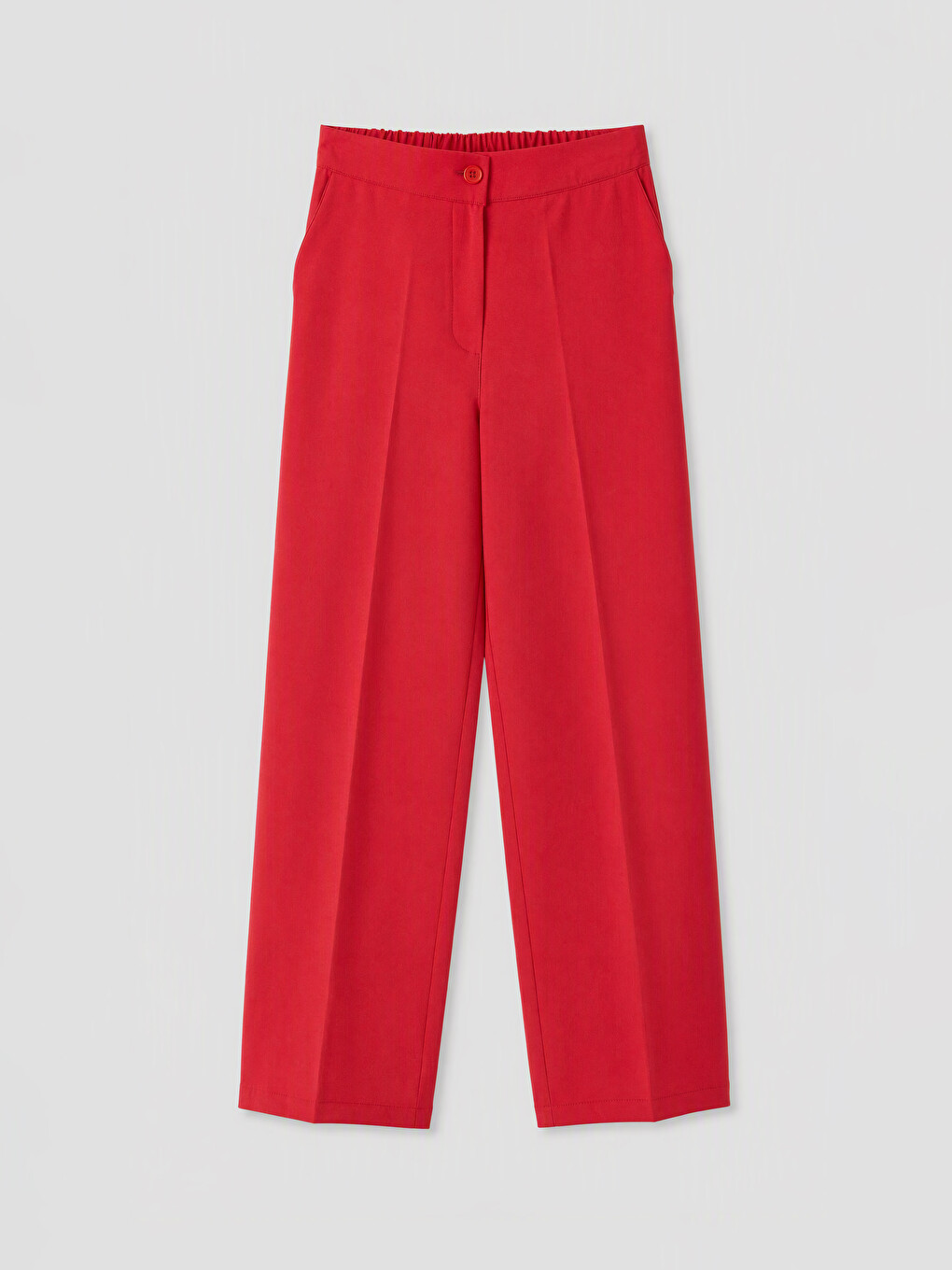 Kırmızı Beli Lastikli Geniş Paça Kadın Pantolon