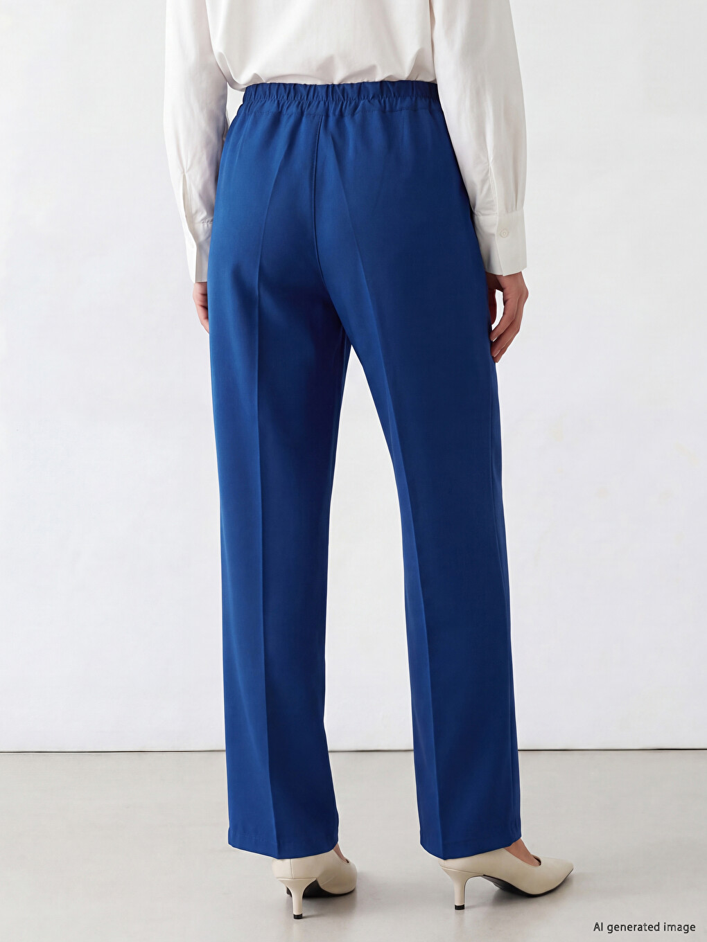 Lacivert Beli Lastikli Geniş Paça Kadın Pantolon-2
