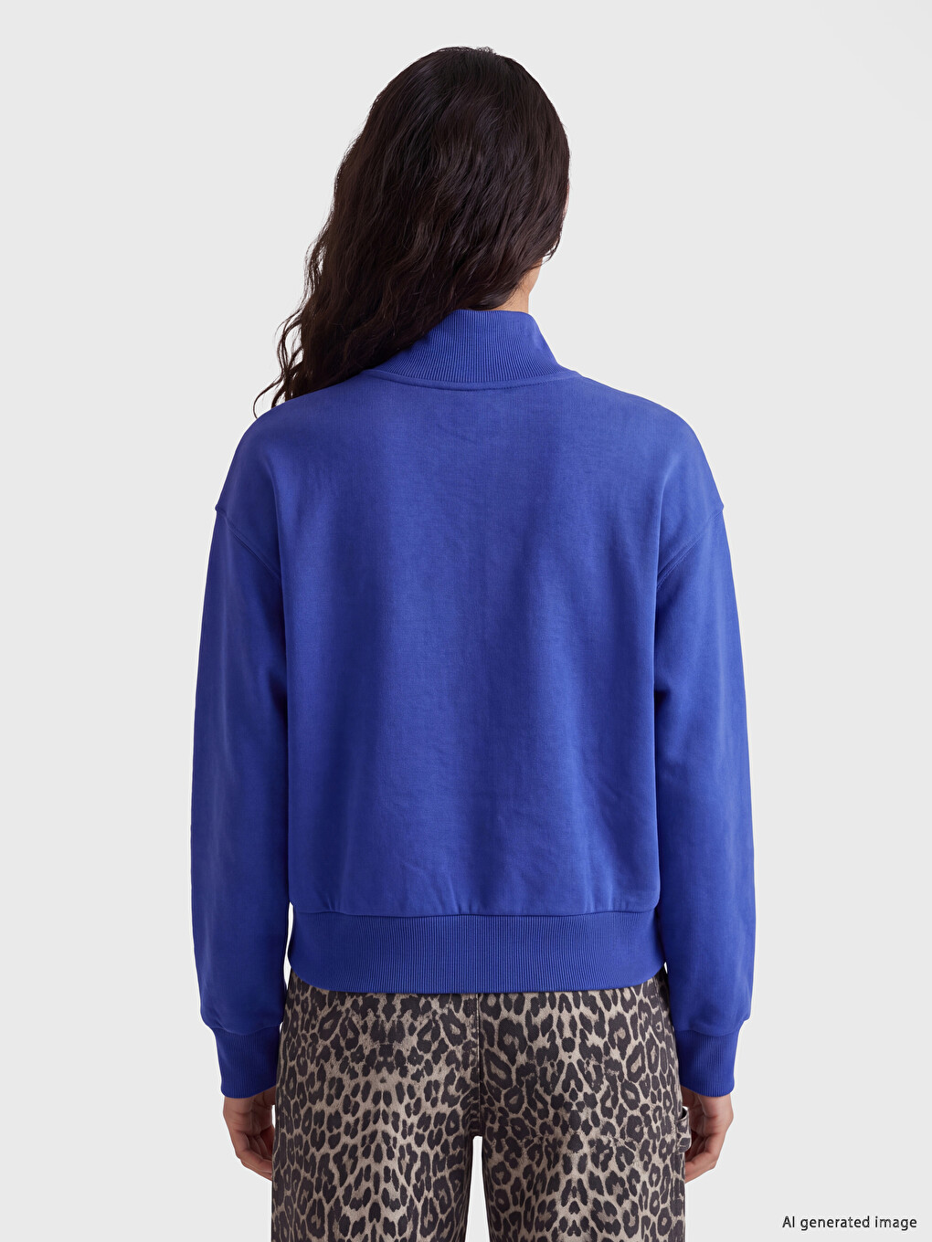 Mavi Dik Yaka Kadın Kalın Sweatshirt-3
