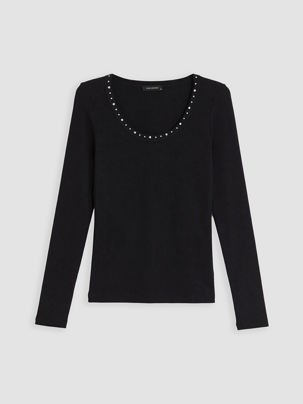 U Neck Rhinestone Embellished Women's Ribbed Body